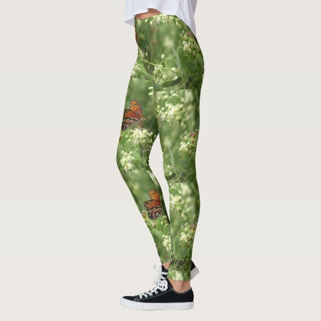 Orange Butterfly Leggings med Personlig Namn (Vänster)