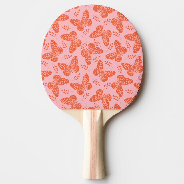 Orange butterfly mönster på rosa bakgrund pingisracket (Framsidan)