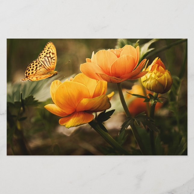 Orange Butterfly och Flowers Brevpapper (Framsida)