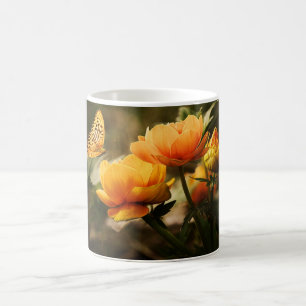 Orange Butterfly och Flowers Kaffemugg