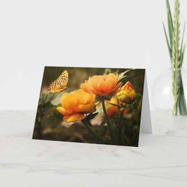 Orange Butterfly och Flowers Kort (Framsida)
