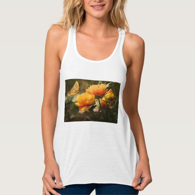 Orange Butterfly och Flowers Linne Med Racerback (Framsida)