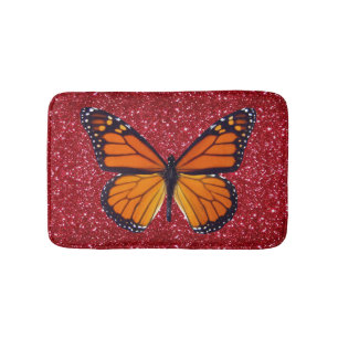 Orange Butterfly på Red Glitter Bath Mat Badrumsmatta
