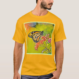 Orange Butterfly på Rosa Blommar Design T Shirt
