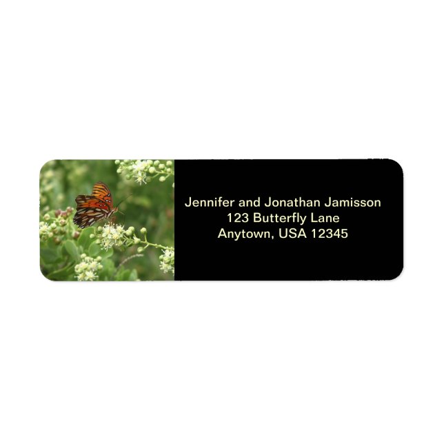 Orange Butterfly Returetiketters Black Returadress Etikett (Framsidan)