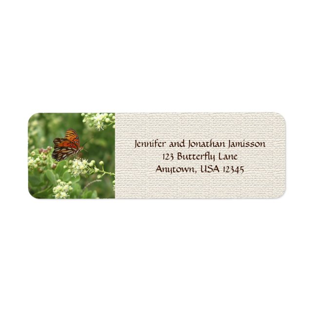Orange Butterfly, Rustic Burlap-Returadress Returadress Etikett (Framsidan)