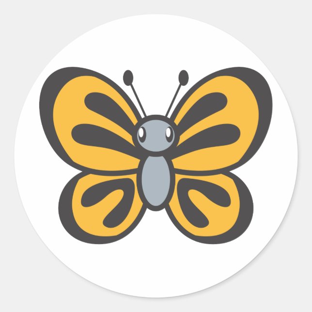 Orange Butterfly Tecknad Runt Klistermärke (Framsida)