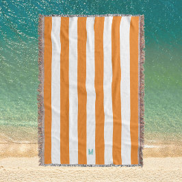 Orange Cabana Rand & Personlig Teal Monogram Filt