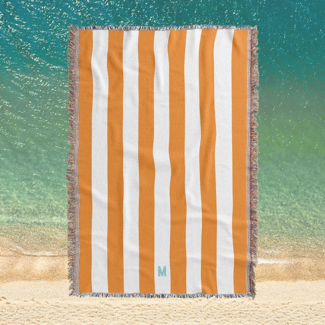 Orange Cabana Rand & Personlig Teal Monogram Filt (Skapare uppladdad)