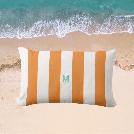 Orange Cabana Rand & Personlig Teal Monogram Lumbarkudde
