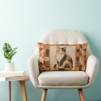 Orange Calico Katt Quilt Lumbarkudde