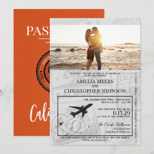 Orange California Passport Bröllop Inbjudningar