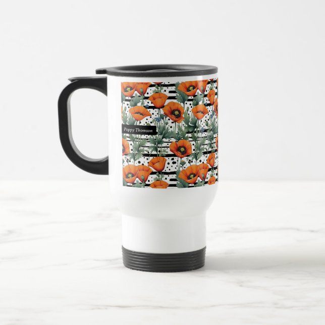 Orange California Poppies Black and White Rand Resemugg (Vänster)
