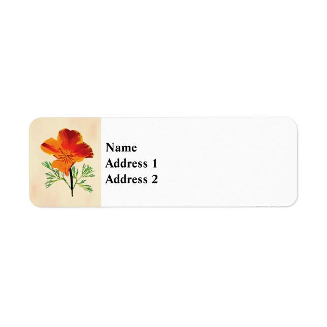 Orange California Poppy Returadress Etikett (Framsidan)