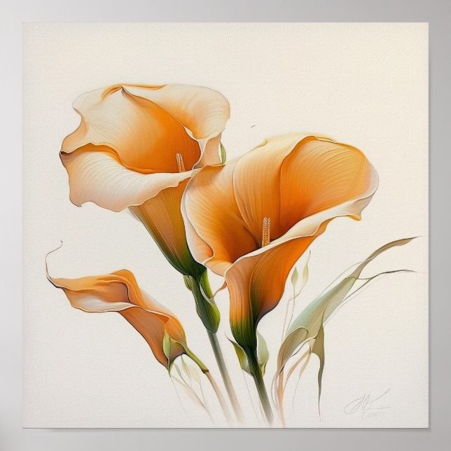 Orange Calla Lilies Lily Flower Art Print Poster (Framsidan)
