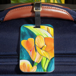 Orange Calla lily-blommans vattenfärgskonst Bagagebricka