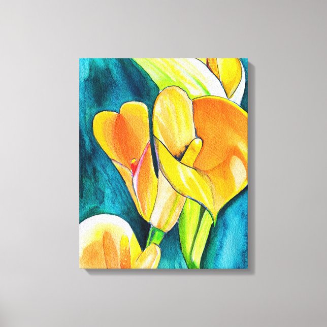 Orange Calla lily-blommans vattenfärgskonst Canvastryck (Framsida)