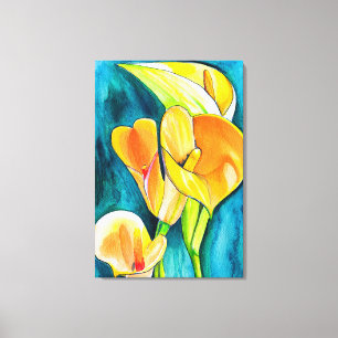 Orange Calla lily-blommans vattenfärgskonst Canvastryck
