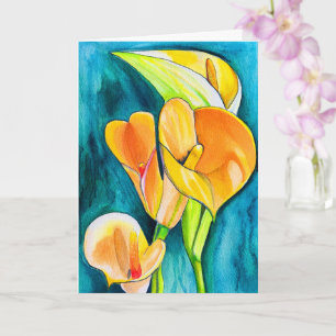 Orange Calla lily-blommans vattenfärgskonst Kort