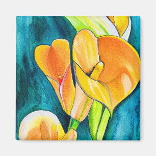 Orange Calla lily-blommans vattenfärgskonst Magnet