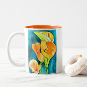 Orange Calla lily-blommans vattenfärgskonst Två-Tonad Mugg