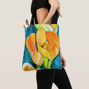 Orange Calla lily-blommans vattenfärgskonst Tygkasse