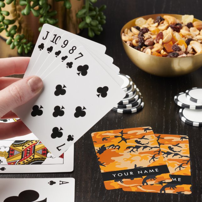 Orange Camouflage Ditt namn anpassar Casinokort (På plats)