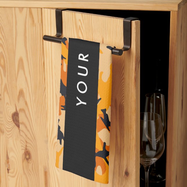 Orange Camouflage Ditt namn anpassar Kökshandduk (Thirds Fold)