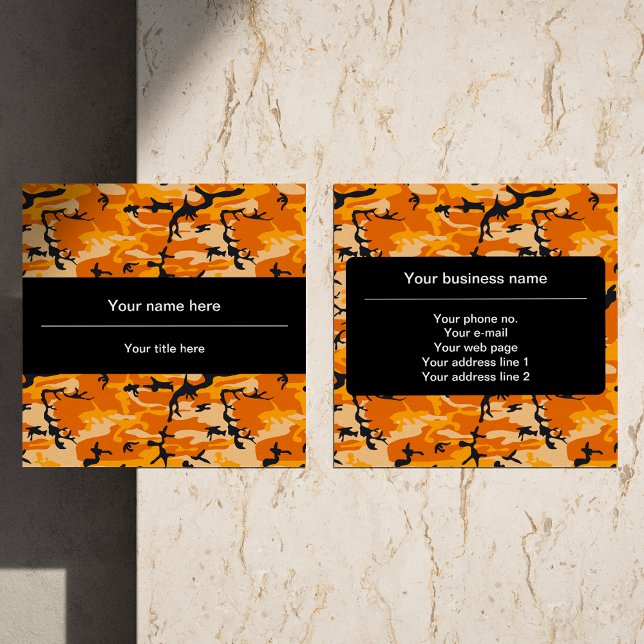 Orange Camouflage, militär, armé Fyrkantigt Visitkort (Skapare uppladdad)