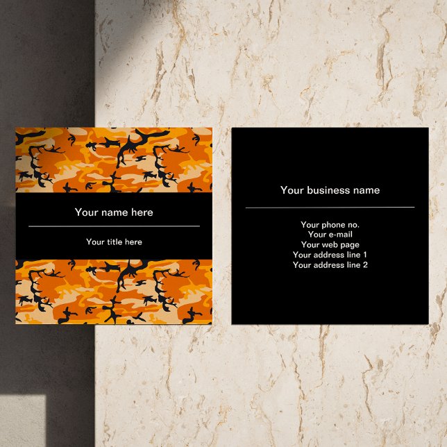 Orange Camouflage, militär, armé Fyrkantigt Visitkort (Skapare uppladdad)