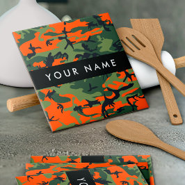 Orange Camouflage Mönster, ditt namn, anpassa Kakelplatta