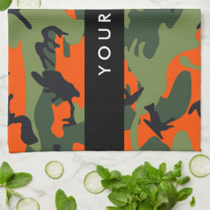 Orange Camouflage Mönster, ditt namn, anpassa Kökshandduk