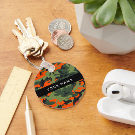 Orange Camouflage Mönster, ditt namn, anpassa Nyckelring