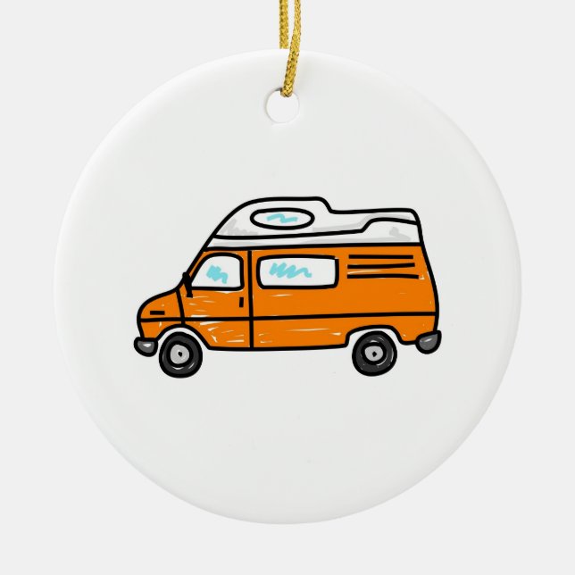 Orange Campervan Julgransprydnad Keramik (Framsidan)