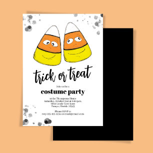 Orange Candy corn Bus eller godis Halloween fest Inbjudningar