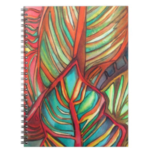 Orange Canna blad vattenfärg original konst Anteckningsbok