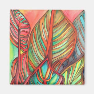 Orange Canna blad vattenfärg original konst Magnet