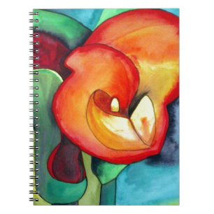 Orange Canna lily-blomman, originalvattenfärgskons Anteckningsbok Med Spiral