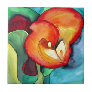 Orange Canna lily-blomman, originalvattenfärgskons Kakelplatta
