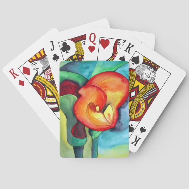 Orange Canna lily-blomman, originalvattenfärgskons Kortlek (Baksidan)