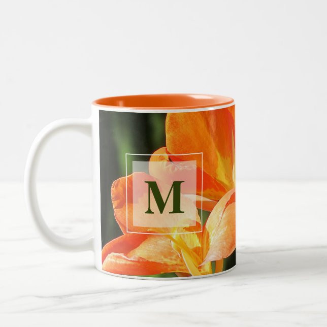 Orange Canna Lily Monogram Två-Tonad Mugg (Vänster)