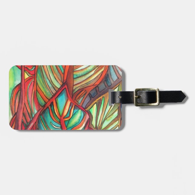 Orange Canna löv vattenfärgsoriginalteckning Bagagebricka (Horisontell Framsida)