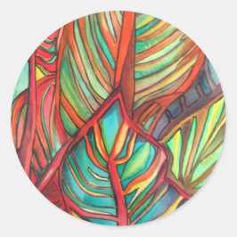 Orange Canna löv vattenfärgsoriginalteckning Runt Klistermärke