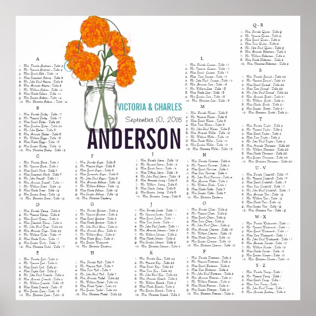 Orange Carnation Modern Mason Burk-sätesdiagram Poster (Framsidan)