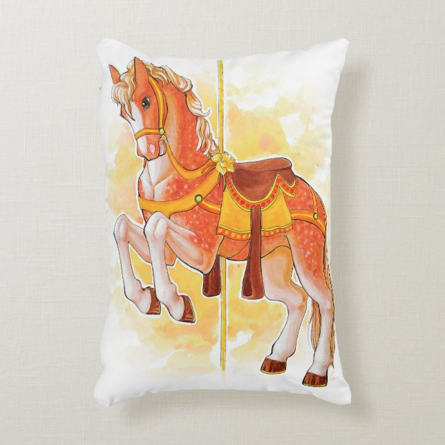 Orange Carousel Horse Pillow Prydnadskudde (Framsidan(Vertikal))