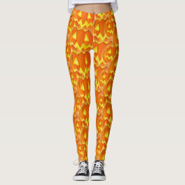 Orange Carved Pumpkins Halloween Mönster Leggings