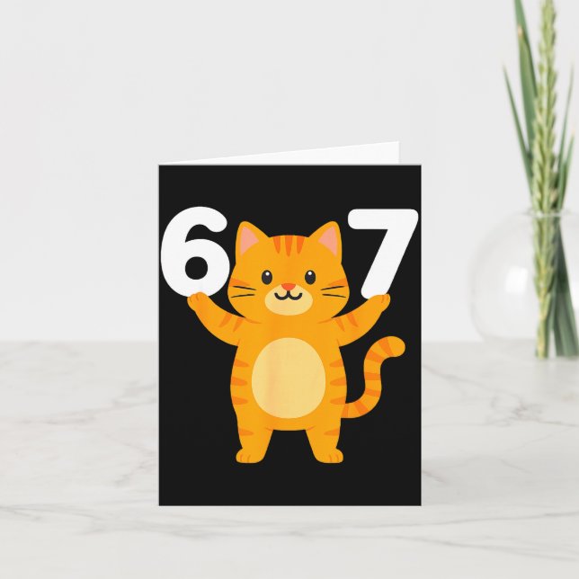 Orange Cat 67 Meme Six Seven Funny Cat Lover  Kort (Framsida)