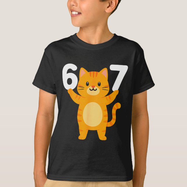 Orange Cat 67 Meme Six Seven Funny Cat Lover  T Shirt (Framsida)