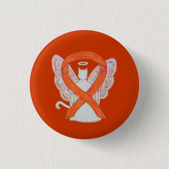 Orange Cat Angel Awareness Ribbon Anpassningsbar A Knapp (Framsida)