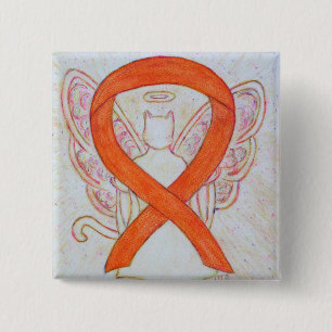 Orange Cat Angel Awareness Ribbon Anpassningsbar A Knapp